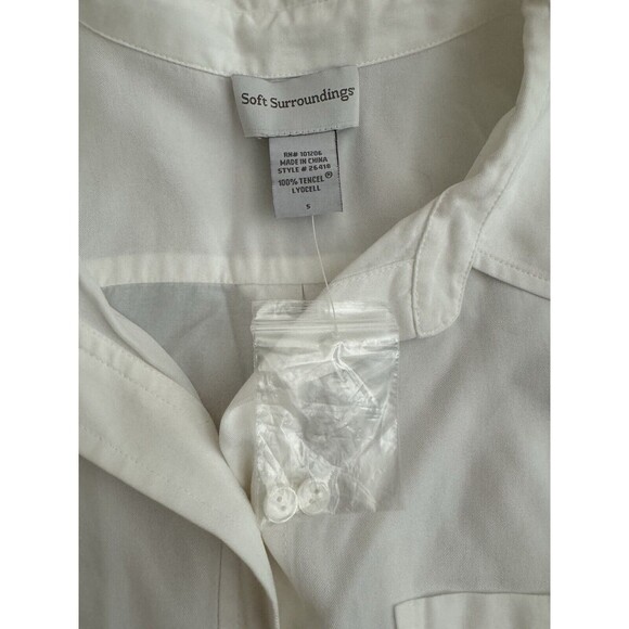 NWT Soft Surroundings White Tunic Button Front Shirt Blouse Roll Tab Sleeve S - Picture 4 of 7